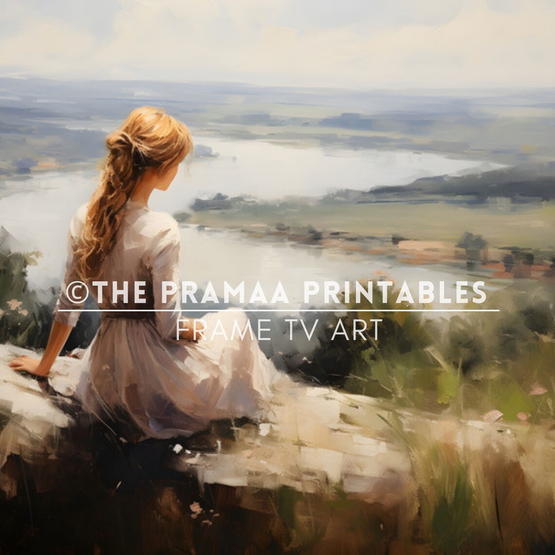 Woman Overlooking River Valley Vintage Impressionist Painting Poster - Image 2