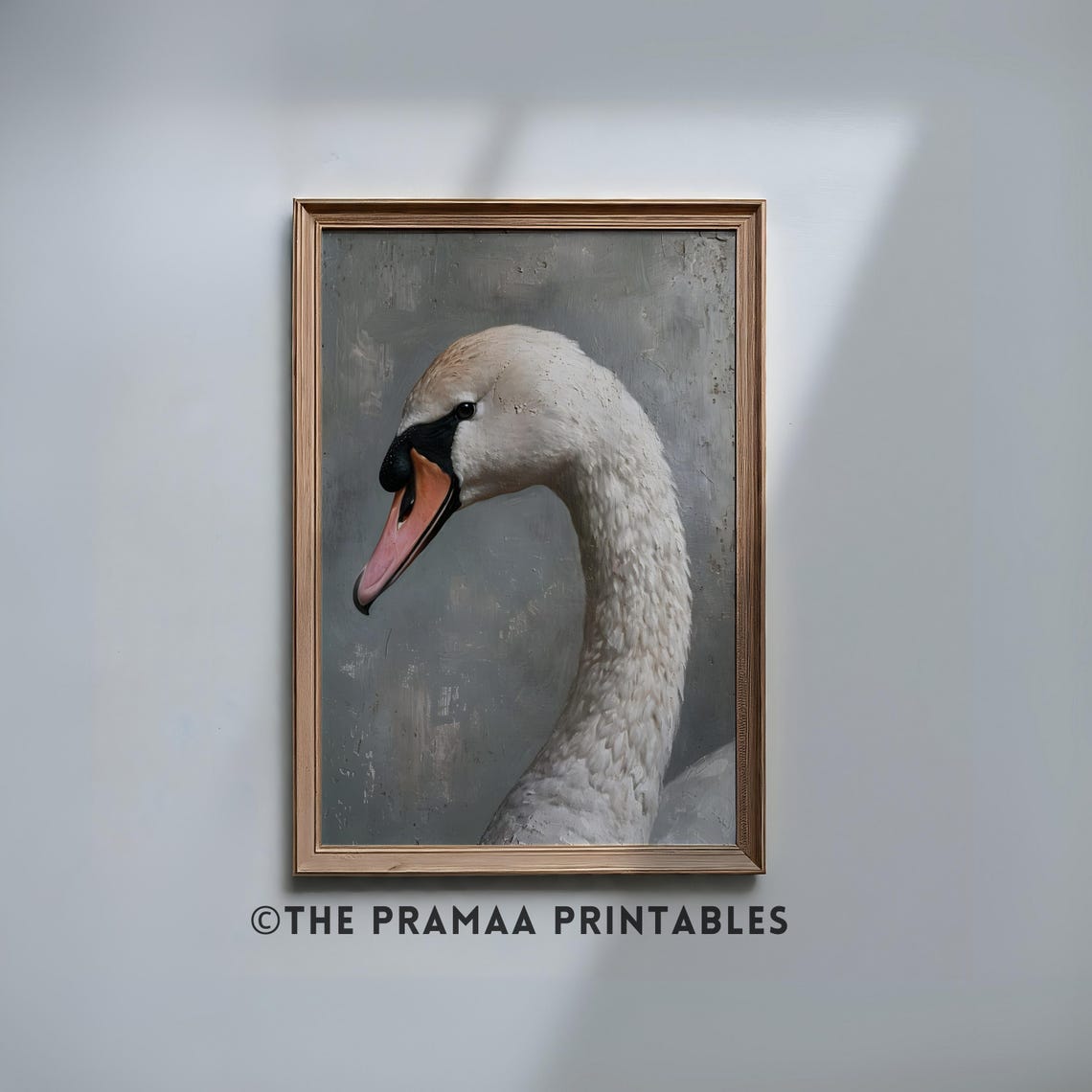 Elegant White Swan Portrait on Grey Vintage Minimalist Bird Poster