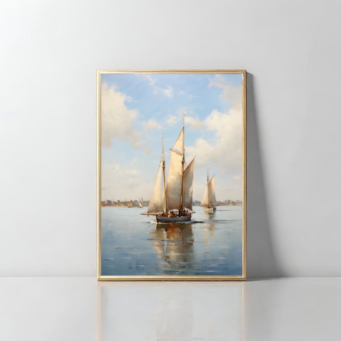 Tall Ship Sailing Calm Sea Classic Nautical Painting Wall Art - Image 2