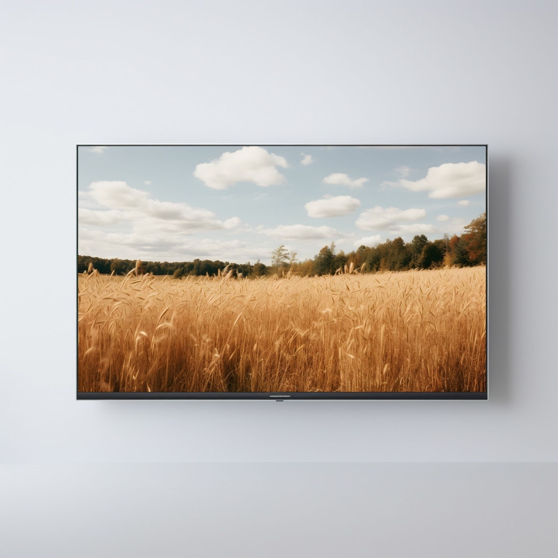 Golden Wheat Field Under Blue Sky Vintage Farm Landscape Poster - Image 2