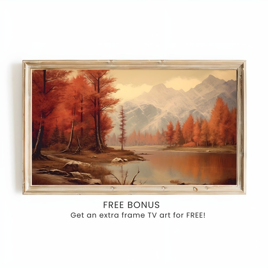 Fiery Autumn Trees by a Mountain Lake Fall Landscape Painting Poster - Image 2