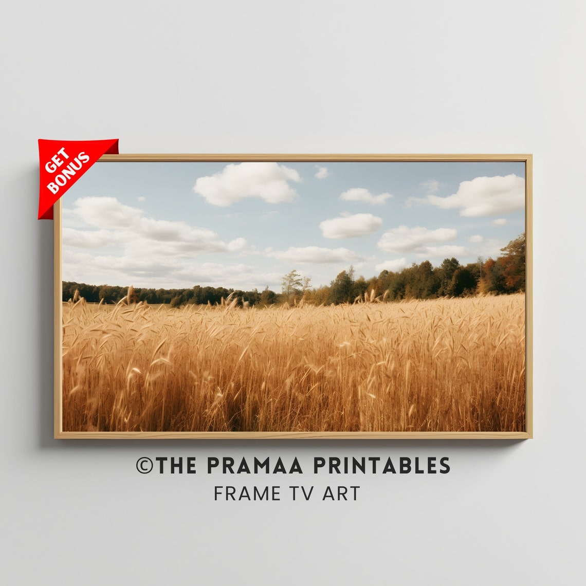 Golden Wheat Field Under Blue Sky Vintage Farm Landscape Poster