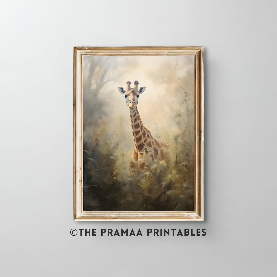 Giraffe in Golden Mist Vintage Safari Animal Portrait Poster