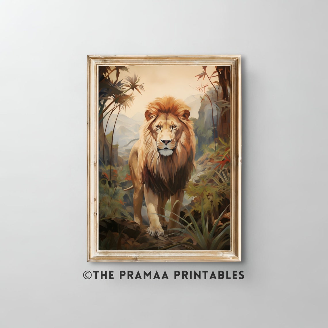 Majestic Lion in the Jungle King of Beasts Wildlife Painting Poster