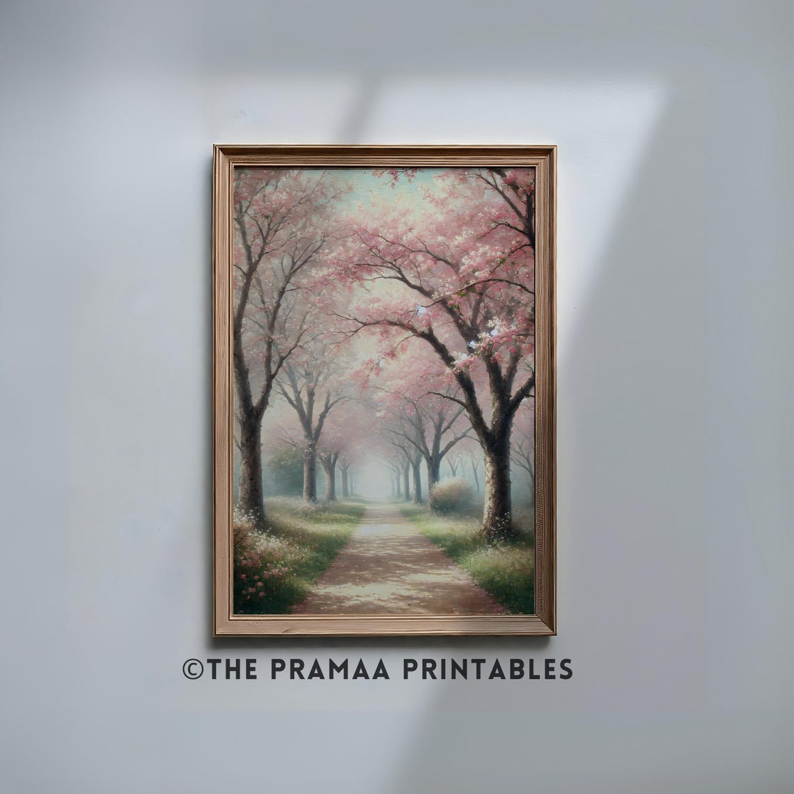 Cherry Blossom Tree Path Misty Vintage Spring Landscape Poster