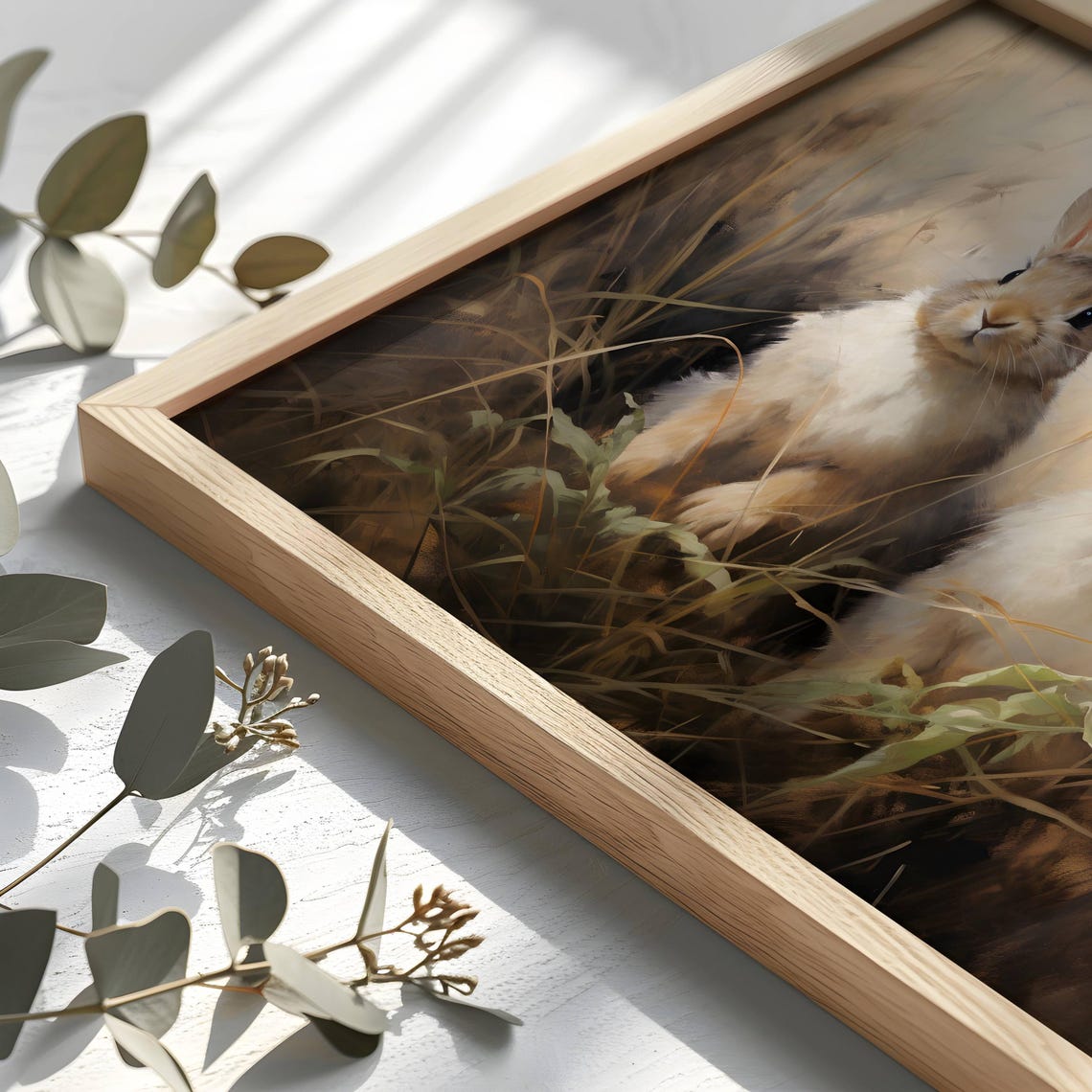 Easter Bunny Painting Landscape Cute Rabbits Wall Art Pastel Spring Wall Decor Rustic Woodland Animal Nursery Print Ew25 - Image 2