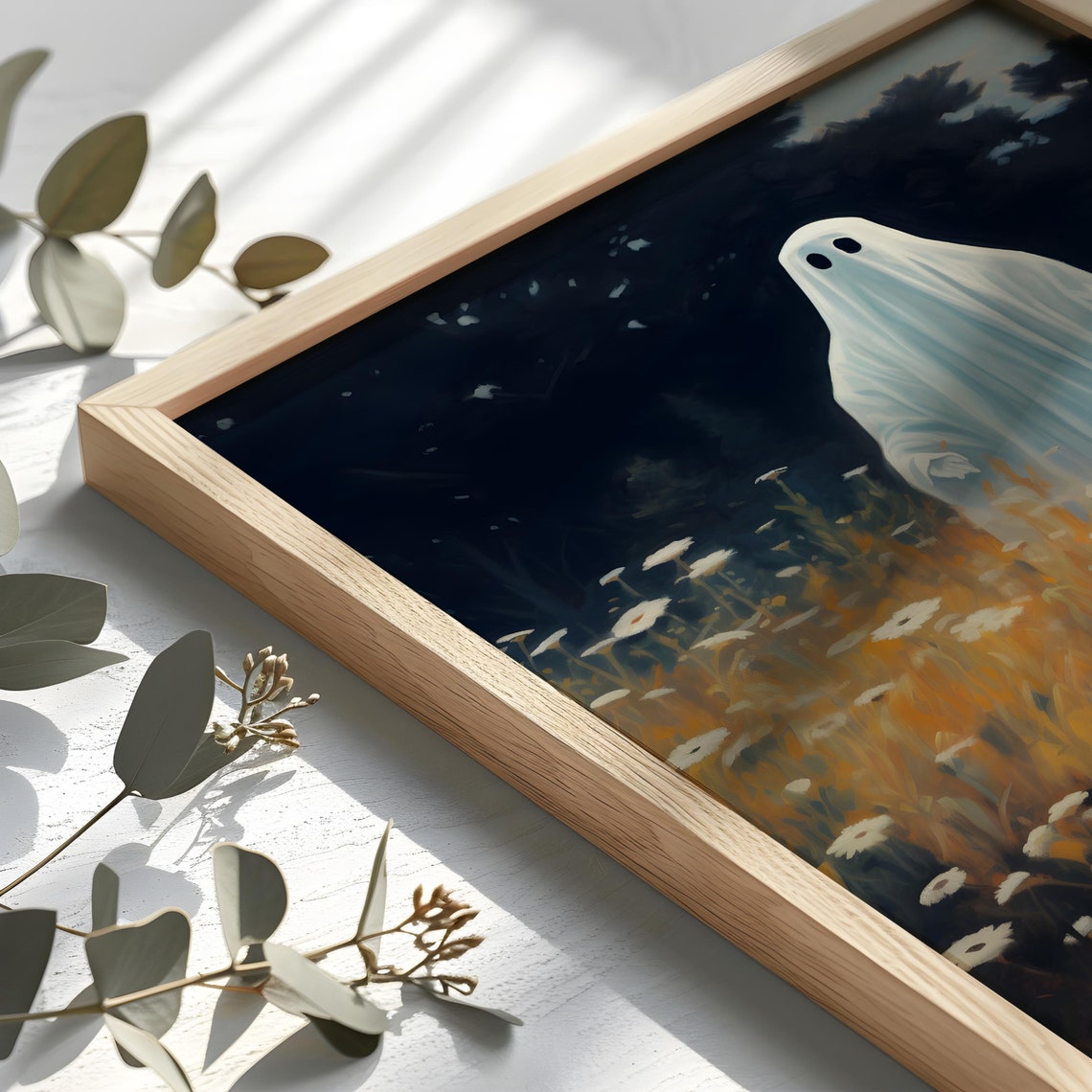 Cute Ghost Wildflower Meadow Night Vintage Halloween Decor Poster - Image 2