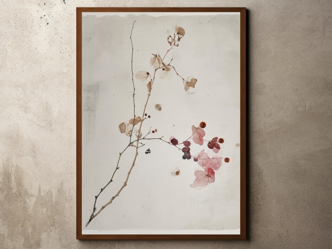 Wabi Sabi Dried Flower Branch Delicate Vintage Botanical Sketch Poster