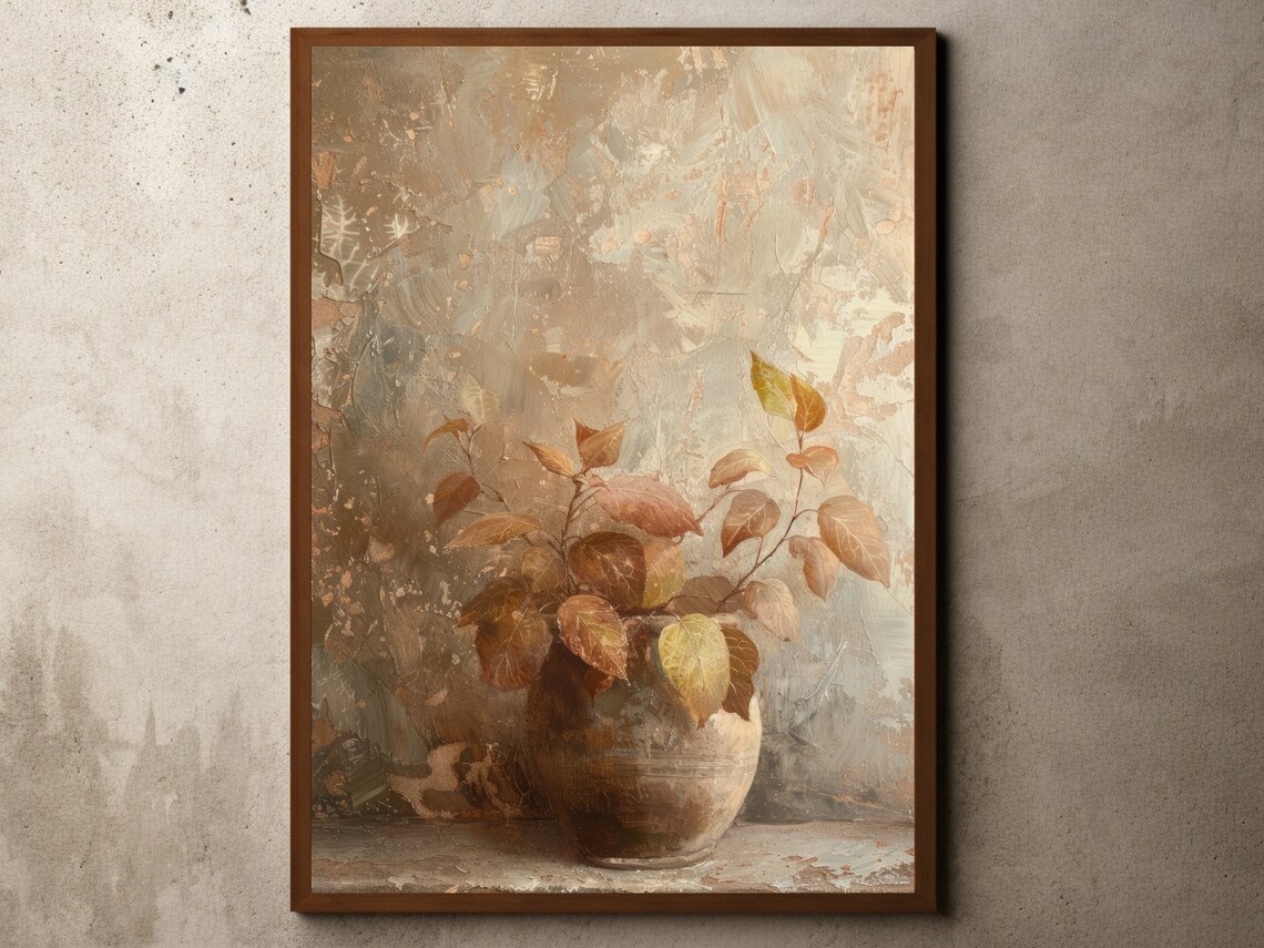 Vintage Autumn Leaves Still Life Oil Painting Neutral Muted Poster