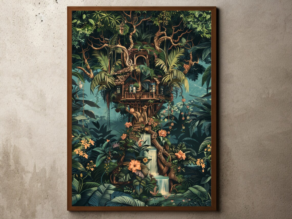 Henri Rousseau Print Poster Tropical Decor Botanical Jungle Treehouse Art Vintage Wall