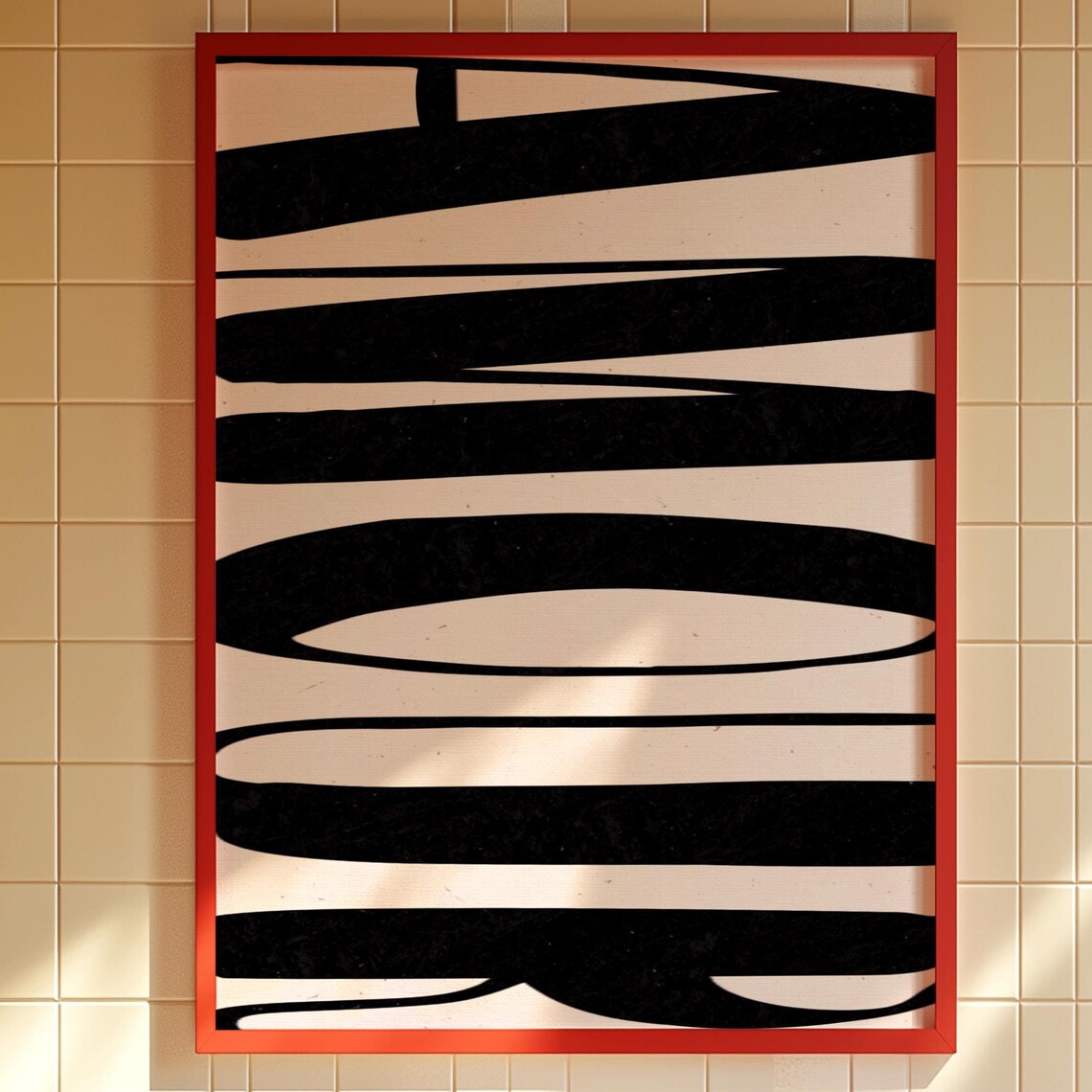 Amour French Typography in Black Ribbon Brushstrokes Wall Art