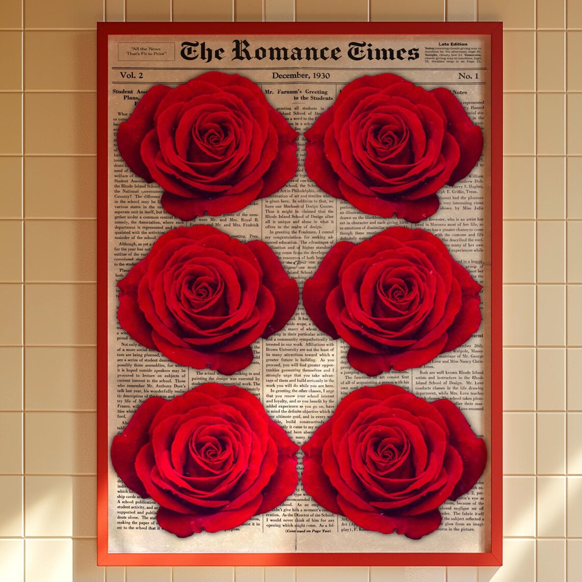 Six Red Roses Over The Romance Times December 1930 Newspaper Poster