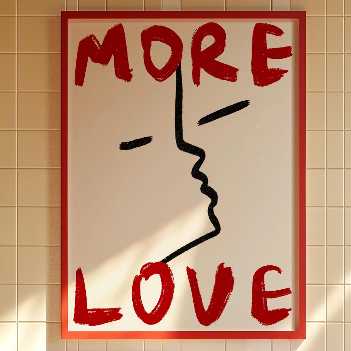 More Love Red Brush Typography Abstract Face Modern Art Poster