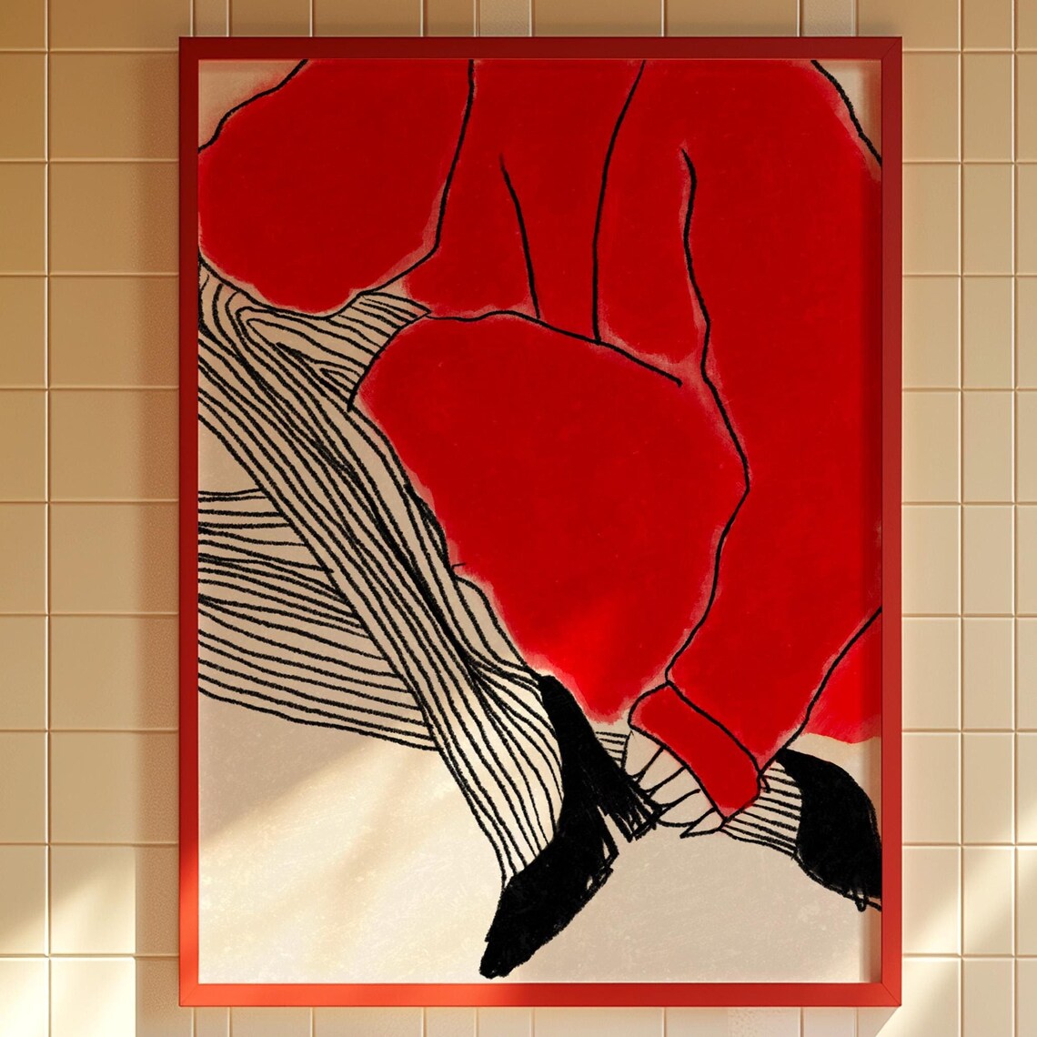 Woman Poster Dopamine Decor Kitsch Art Red Wall Trendy Print Bedroom Maximalist Line