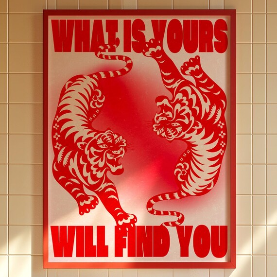 Tiger 70s Affirmation Art, Psychedelic Retro Poster
