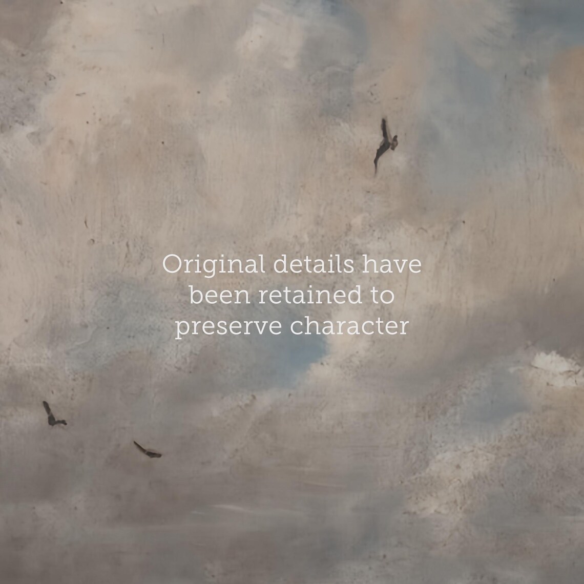 Cloudy Sky With Birds Vintage Art Moody Clouds Painting Antique Art - Image 2