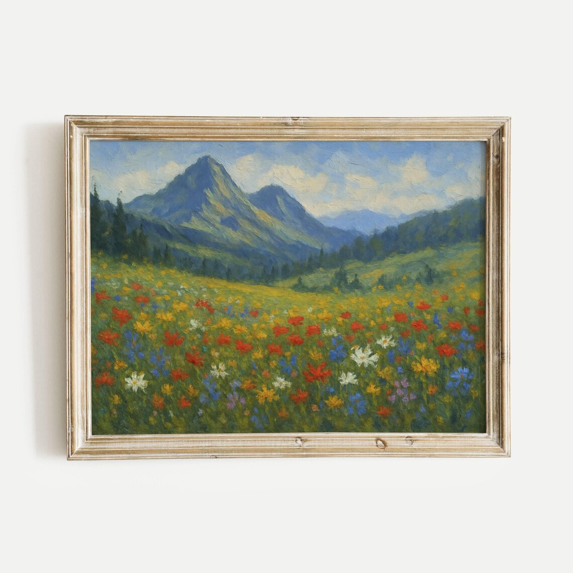 Wildflower Meadow Below Blue Mountain Peaks in Summer Bloom Poster