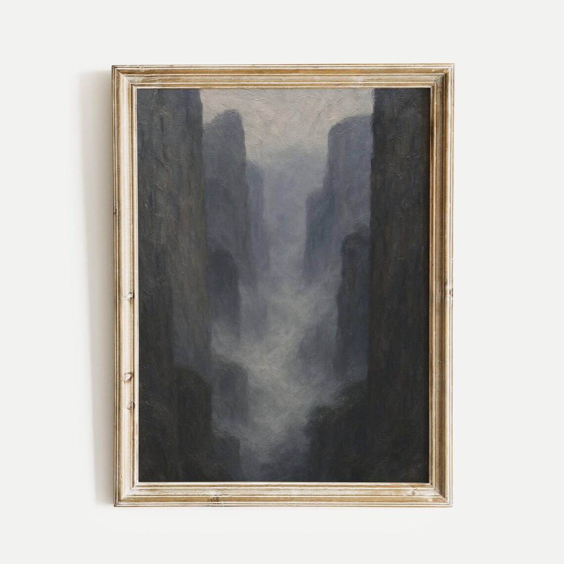 Moody Foggy Dark Cliffs Dramatic Oil Painting Vintage Nature Poster