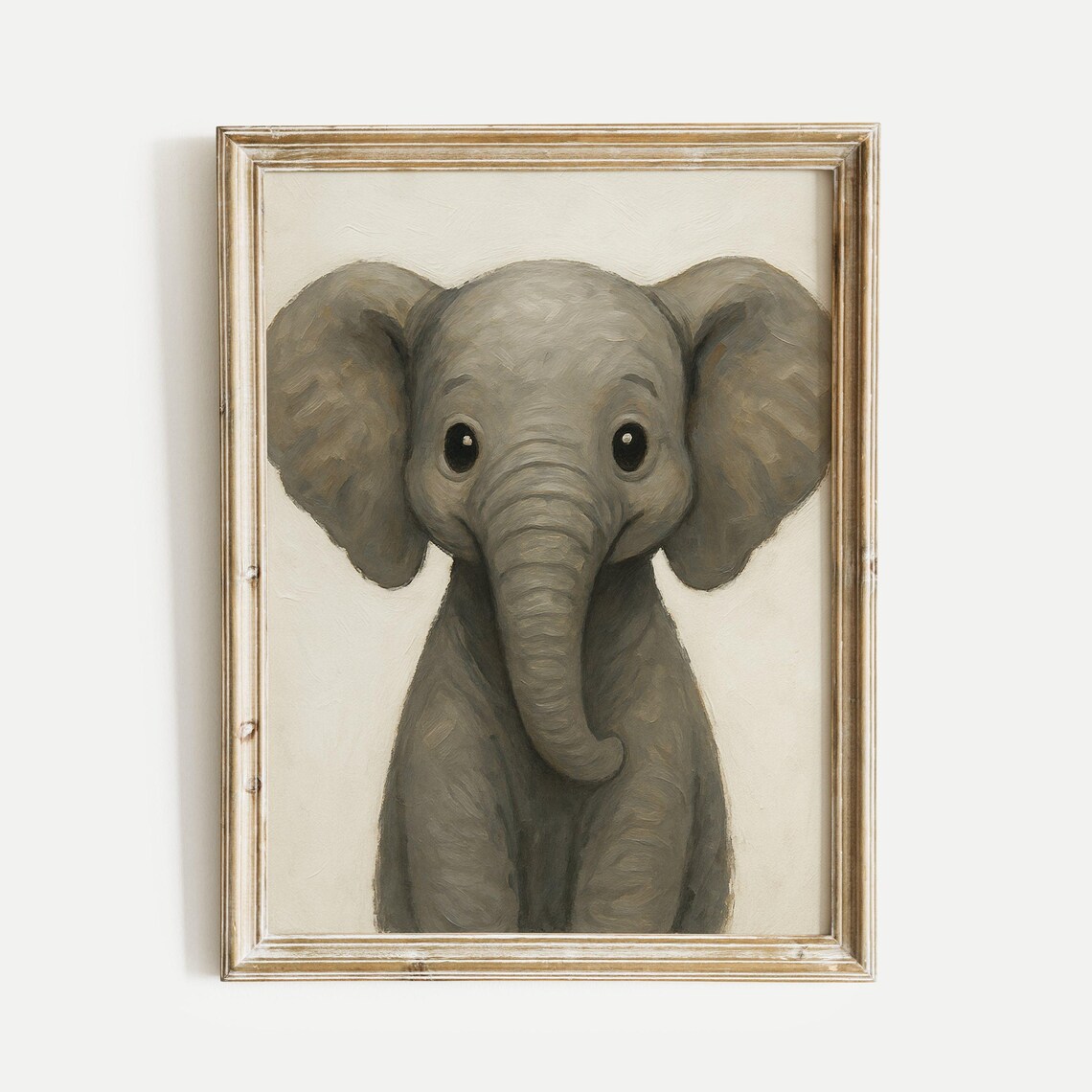 Sweet Baby Elephant Portrait Oil Painting Nursery Decor Poster