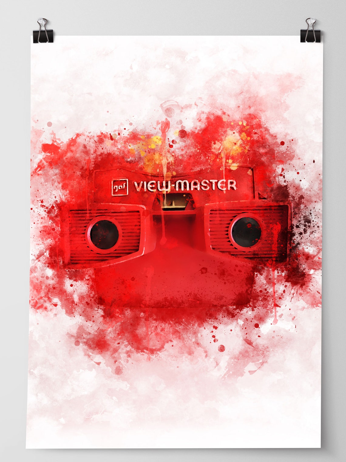 View Master Retro Toy Watercolor Splash Nostalgia Art Poster