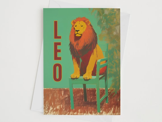 Leo Zodiac Greeting Card Star Sign Art Birthday