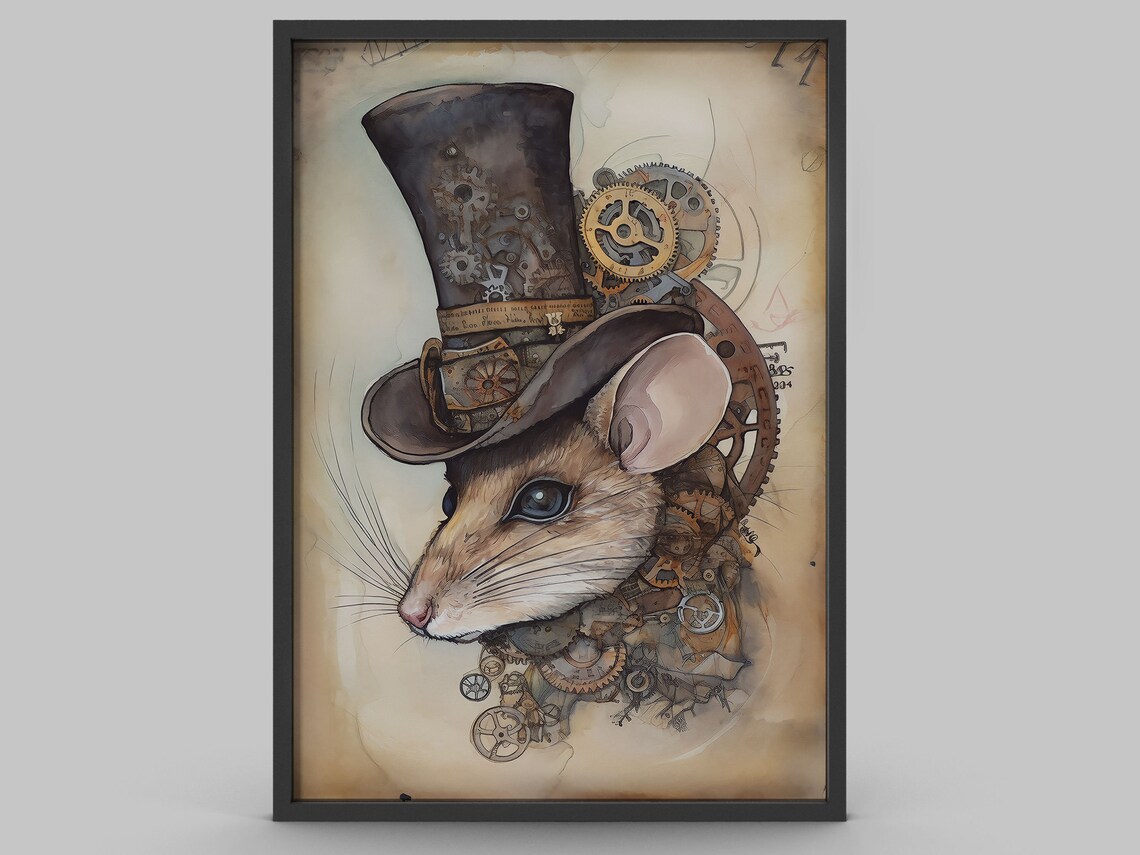Steampunk Mouse Mixed Media Style Art Print