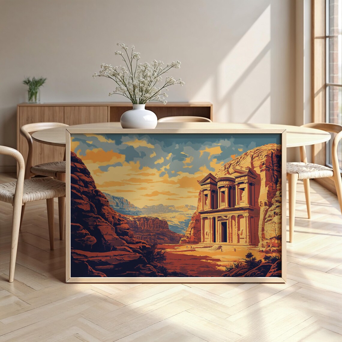 Petra Jordan Al Khazneh Treasury Canyon Golden Hour Vintage Travel Poster