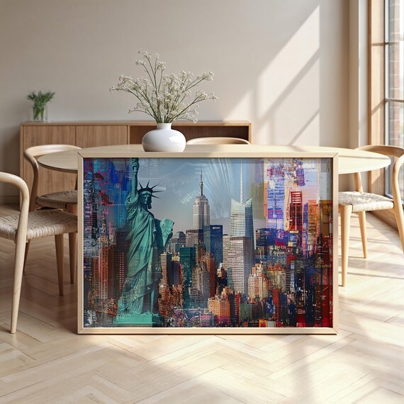 New York Collage Cityscape Matte Paper Wooden Framed Poster