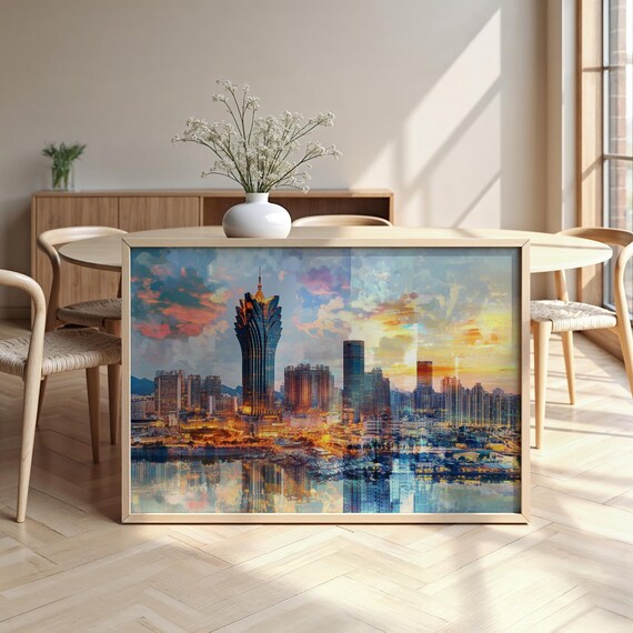 Macau Cityscape Framed Poster Luxurious Design Ready To Hang Art