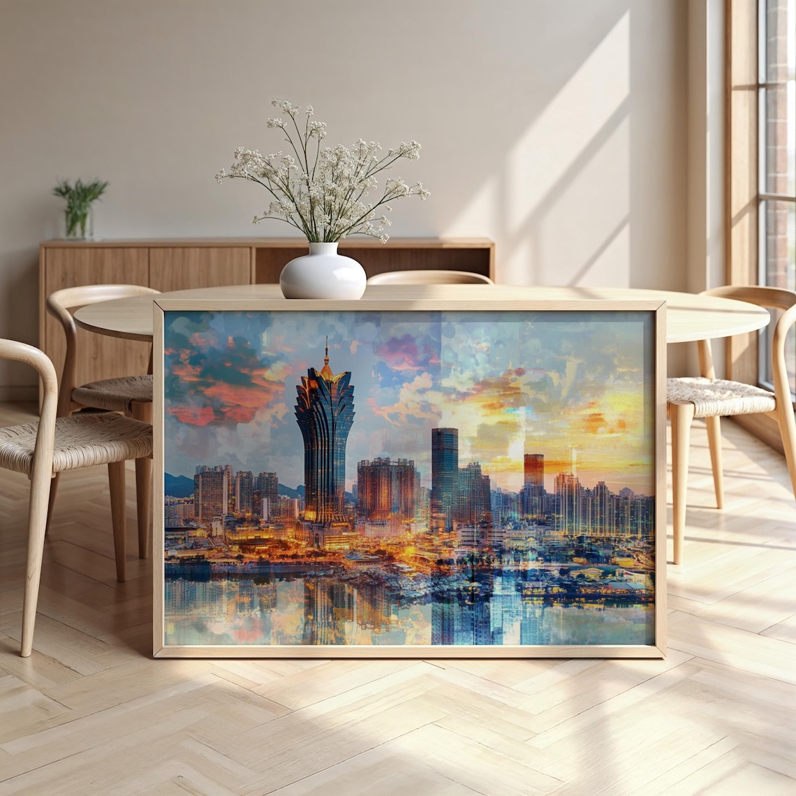 Macau Skyline With Grand Lisboa Lotus Tower Sunset Art Poster