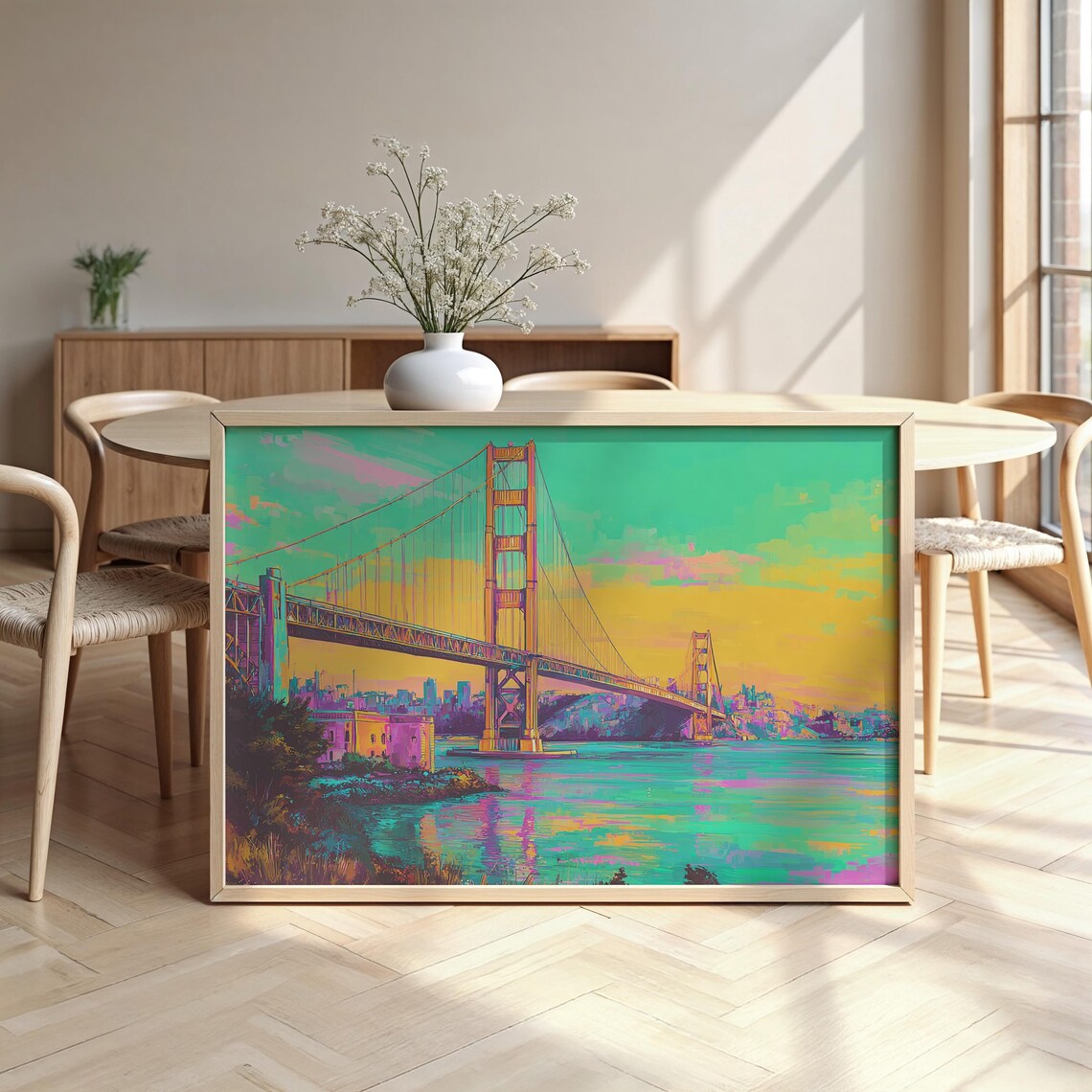 San Francisco Golden Gate Bridge Sunset Pop Art Cityscape Poster