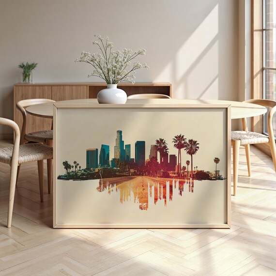 Los Angeles Cityscape Watercolour Framed Poster Luxurious Design Ready To Hang Art