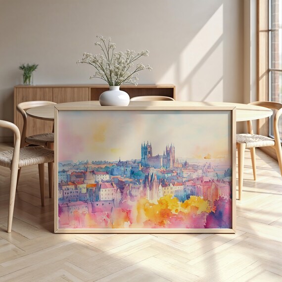York Cityscape Watercolour Framed Poster Luxurious Design Ready To Hang Art
