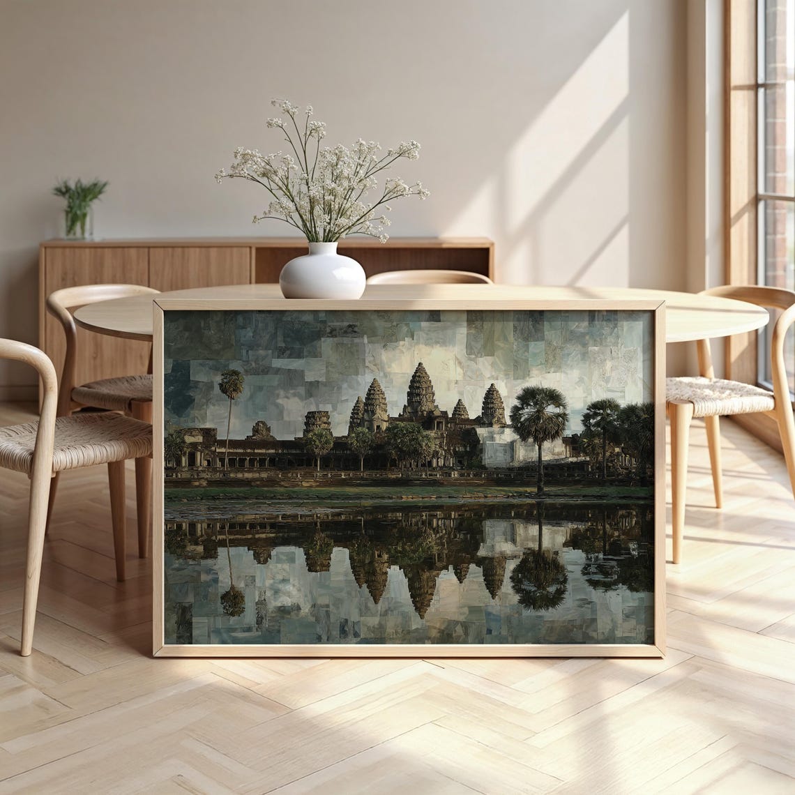Angkor Wat Mosaic Collage Temple Reflection Tropical Landmark Poster