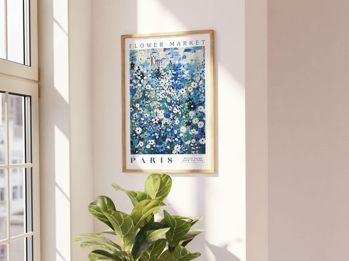 Paris Flower Market Blue Botanical Travel Poster - Image 3
