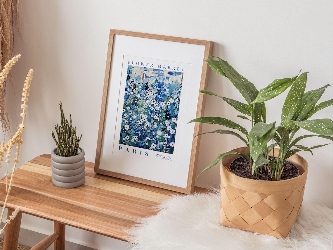 Paris Flower Market Blue Botanical Travel Poster - Image 4