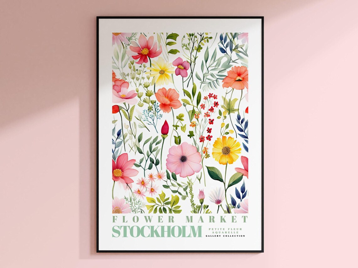 Stockholm Flower Market Travel Art, Watercolor