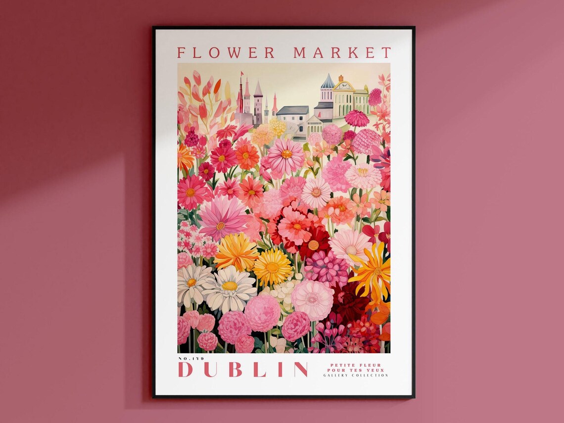 Dublin Flower Market, Ireland Botanical Travel Poster