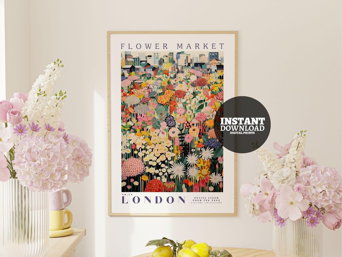 Flower Market Print, London Botanical Poster - Image 2