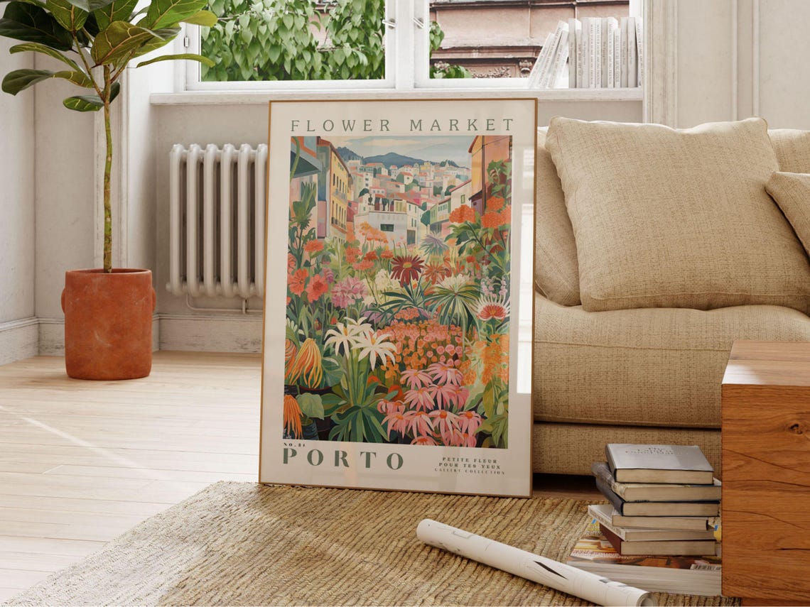 Flower Market Porto, Portugal Travel Poster - Image 2