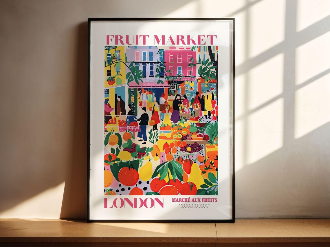 Fruit Market London London Poster London Prints Fruit Market Poster Fruit Market Print Abstract Fruit Art Yellow And Pink London City - Image 2