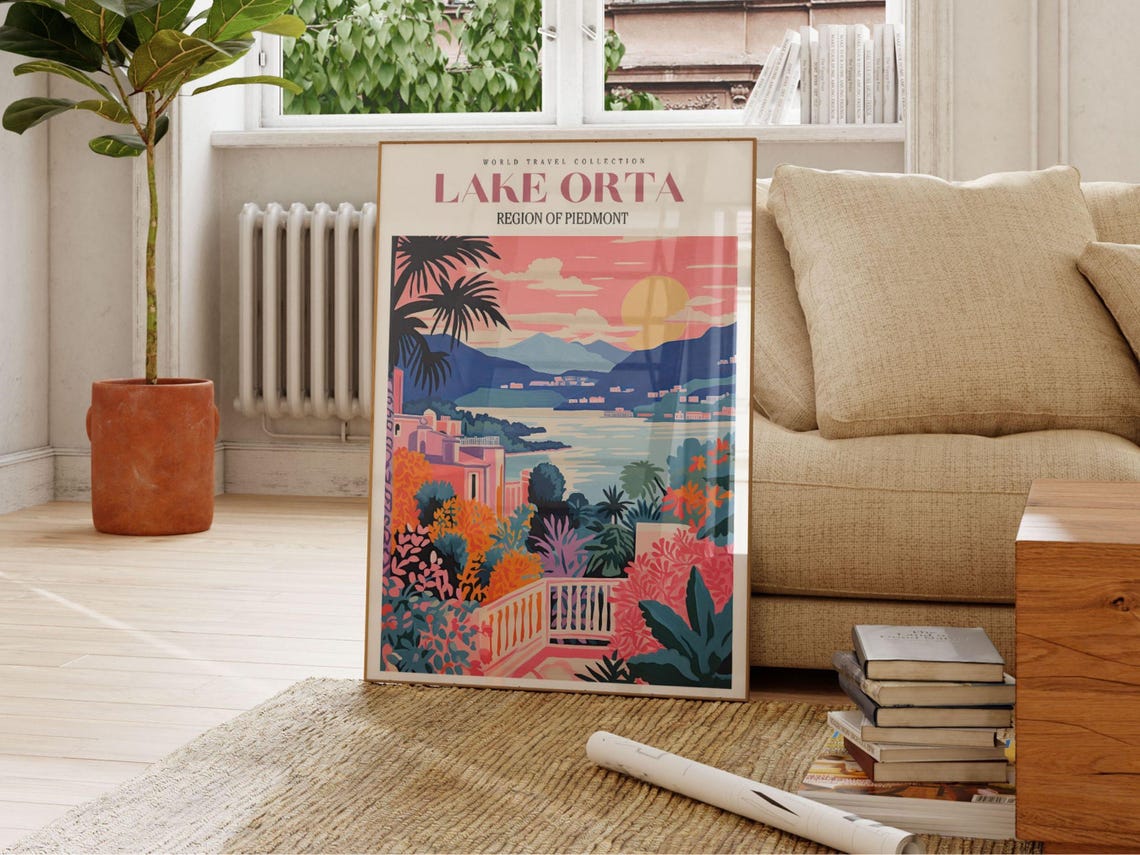 Lake Orta Travel Poster Italy Wall Art City Poster Colorful Wall Art Trendy Wall Art Gallery Wall Print Italy Painting Orta Print - Image 2
