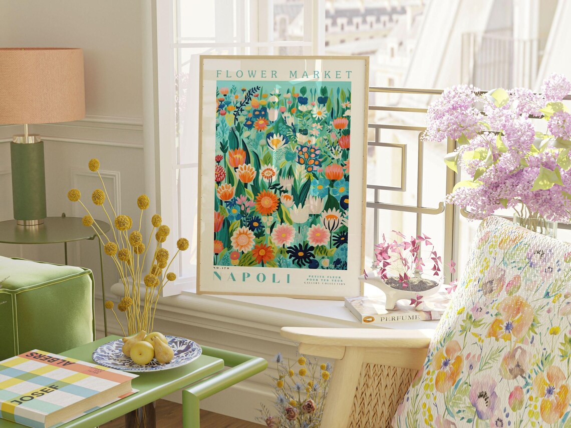 Flower Market Napoli No 170 Teal Wildflower Field Gallery Poster - Image 3