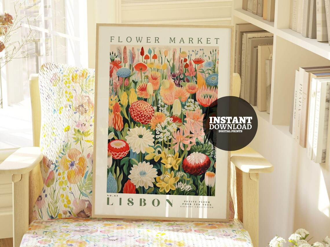 Flower Market Lisbon Botanical Art Print - Image 2