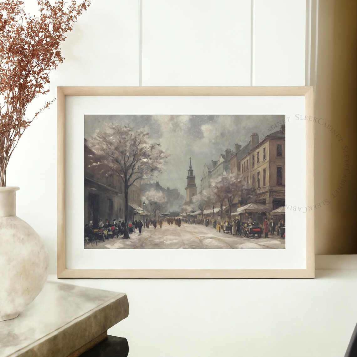 Snowy Paris Street Winter Church Tower Vintage Cityscape Poster - Image 2
