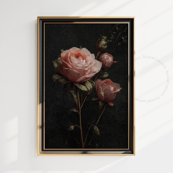 Moody Vintage Flower Print Dark Floral Still Life Oil Painting Dark Academia Wall Art Antique Art Ugofi2