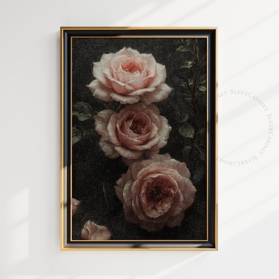 Moody Vintage Flower Print Dark Floral Still Life Oil Painting Dark Academia Wall Art Antique Art Mjbgz2