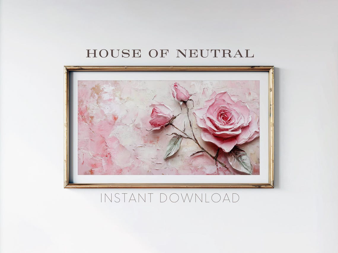 Frame Tv Art Flower Art Valentines Day Tv Art Valentines Frame Tv Art Oil Painting Pink Flower 169 Ratio Tv246 - Image 2