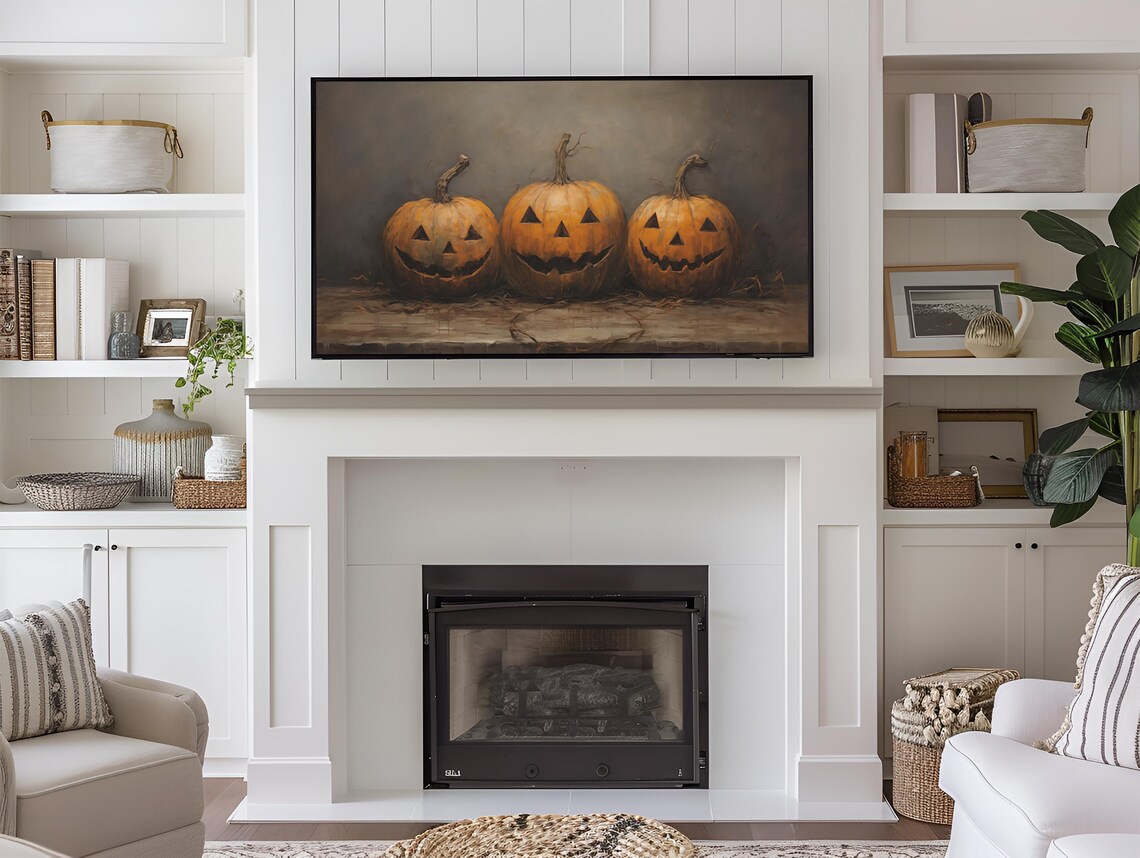 Jack O Lantern Pumpkins Vintage Oil Painting Poster - Image 3