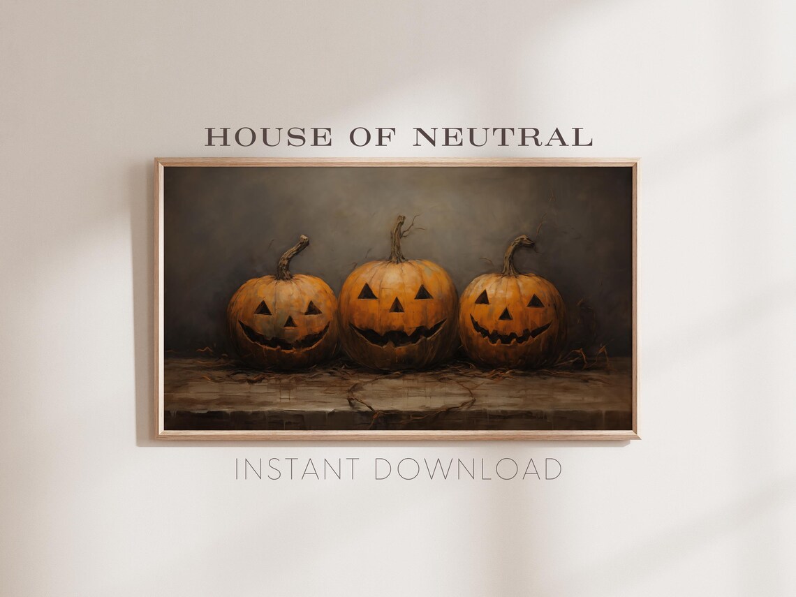Jack O Lantern Pumpkins Vintage Oil Painting Poster - Image 2